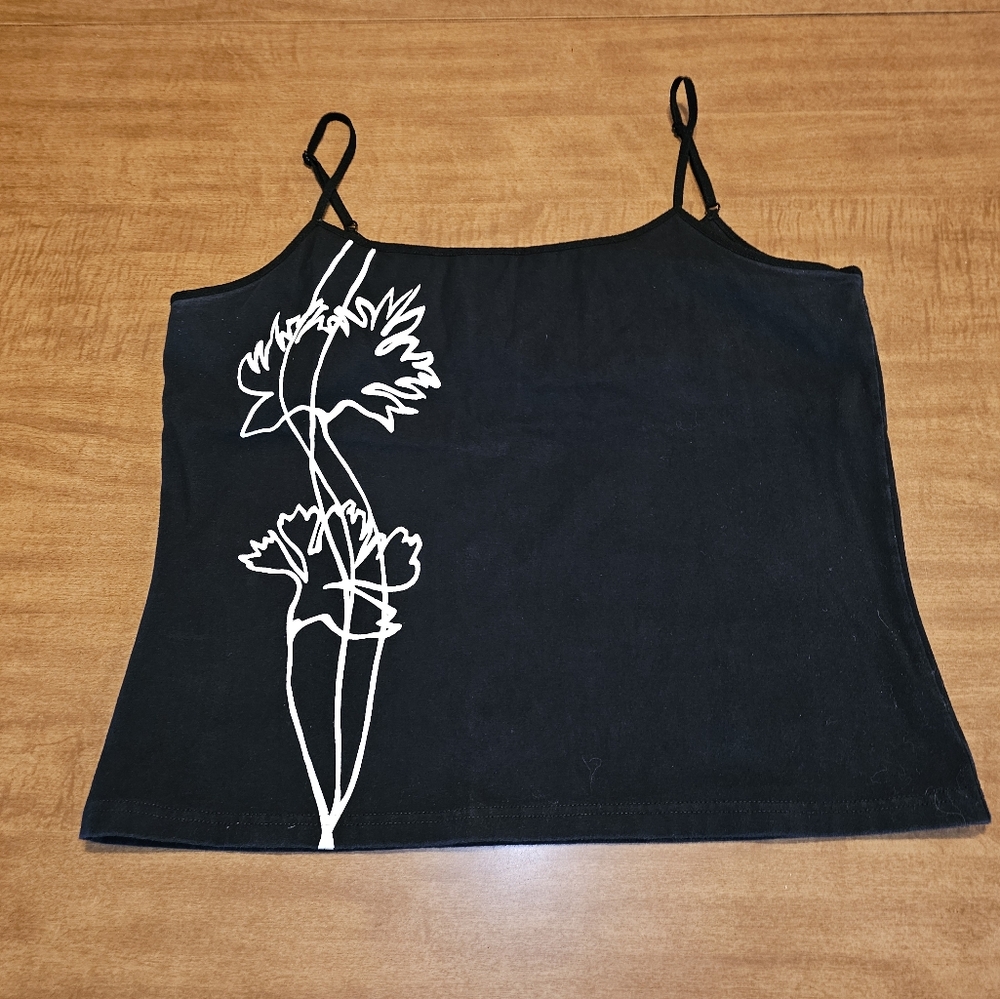 Marsh Landing Black Tanktop LARGE abstract Flower Graphic